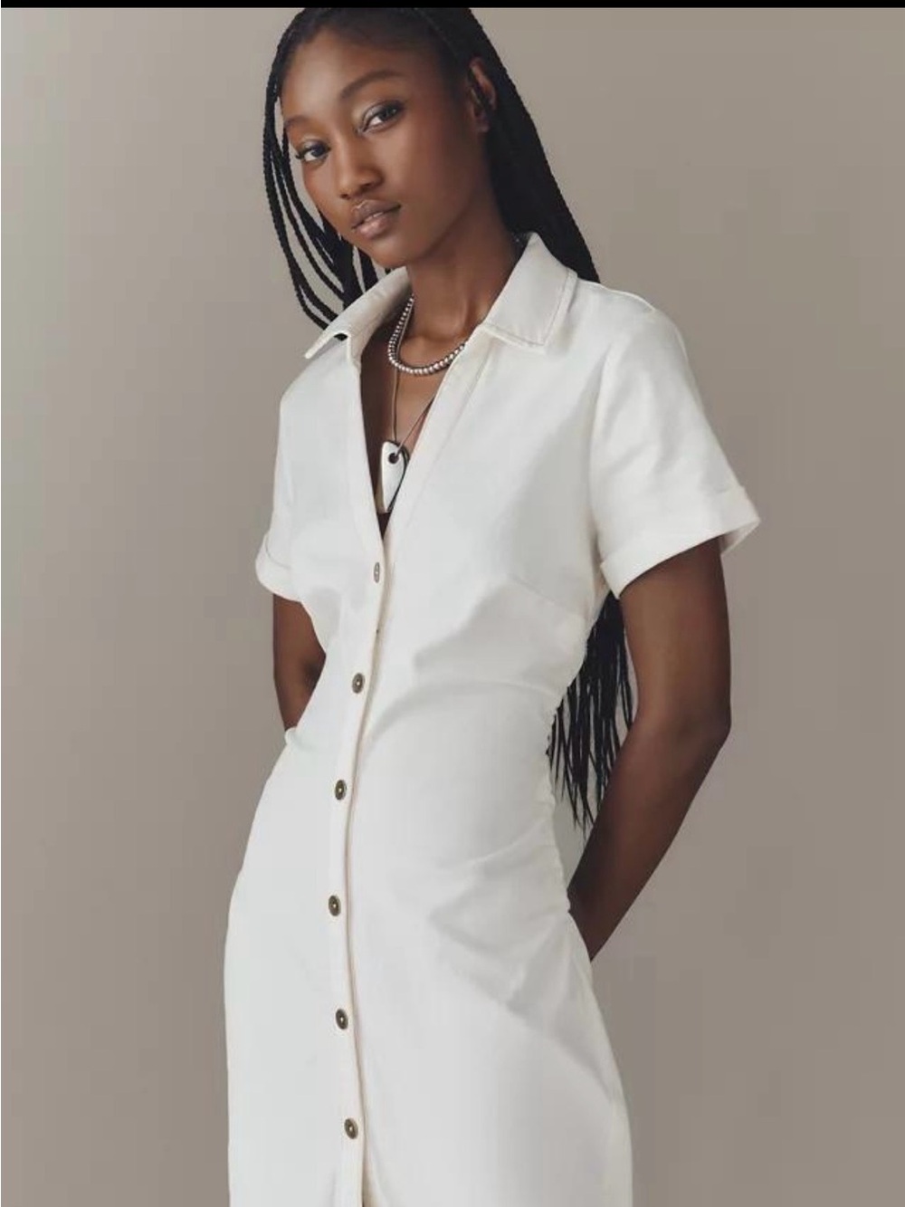 Anthropologie Pilcro White Button Front Denim Midi Dress XS Stretch Cotton NWOT